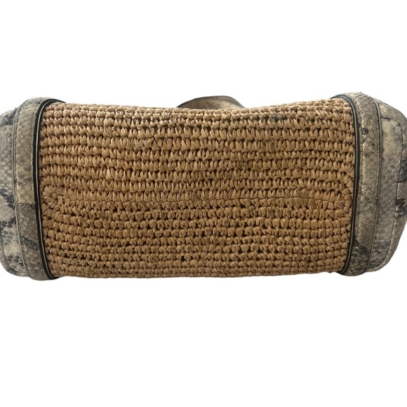 COACH Hampton straw & snakeskin leather tote zebra print w/wristlet Purse - Picture 7 of 9